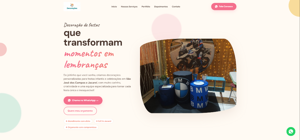 Prévia da página inicial do site BF Decorações